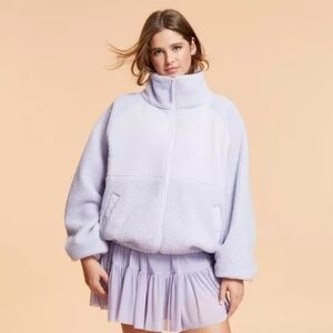 Blogilates oversized campfire full zip fleece zip up pastel lavender jacket xl